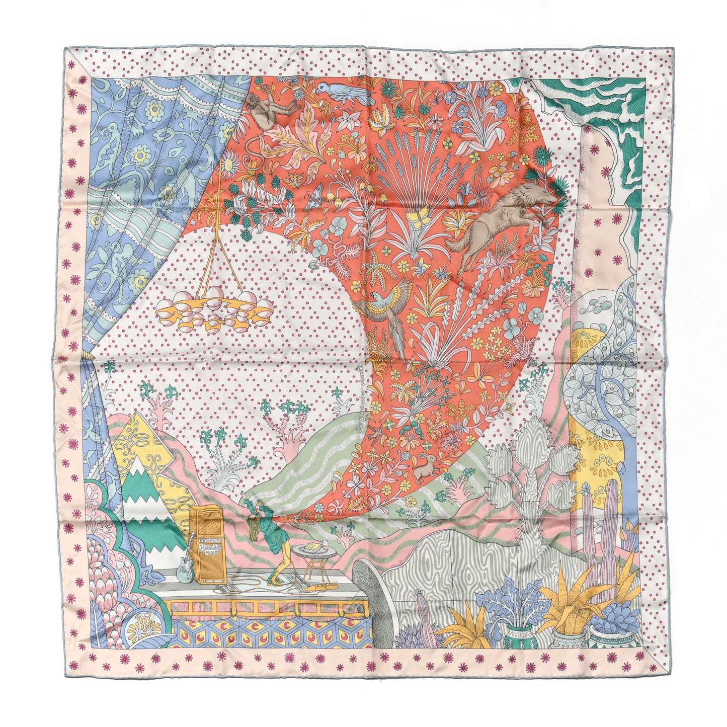 Silk Le Premier Chant Scarf 90 Abricot Ciel Vert