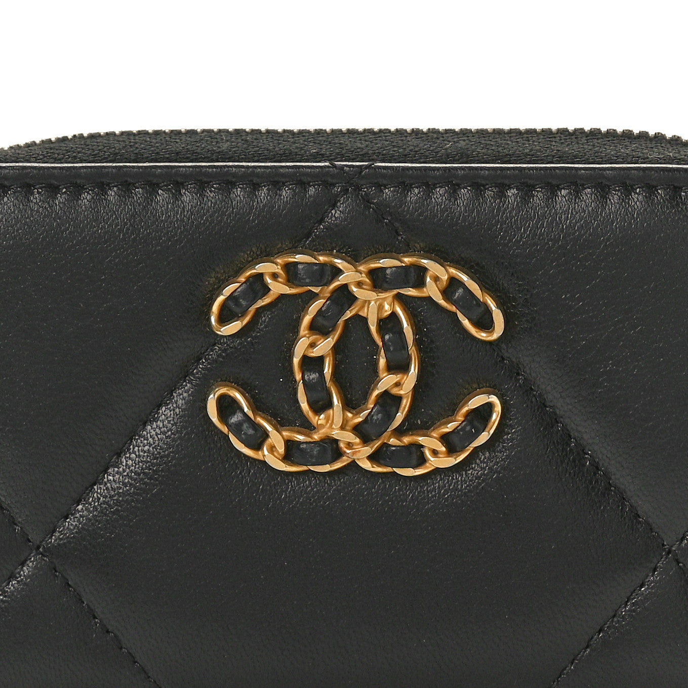 Lambskin Quilted Chanel 19 Zip Around Coin Purse Wallet Black