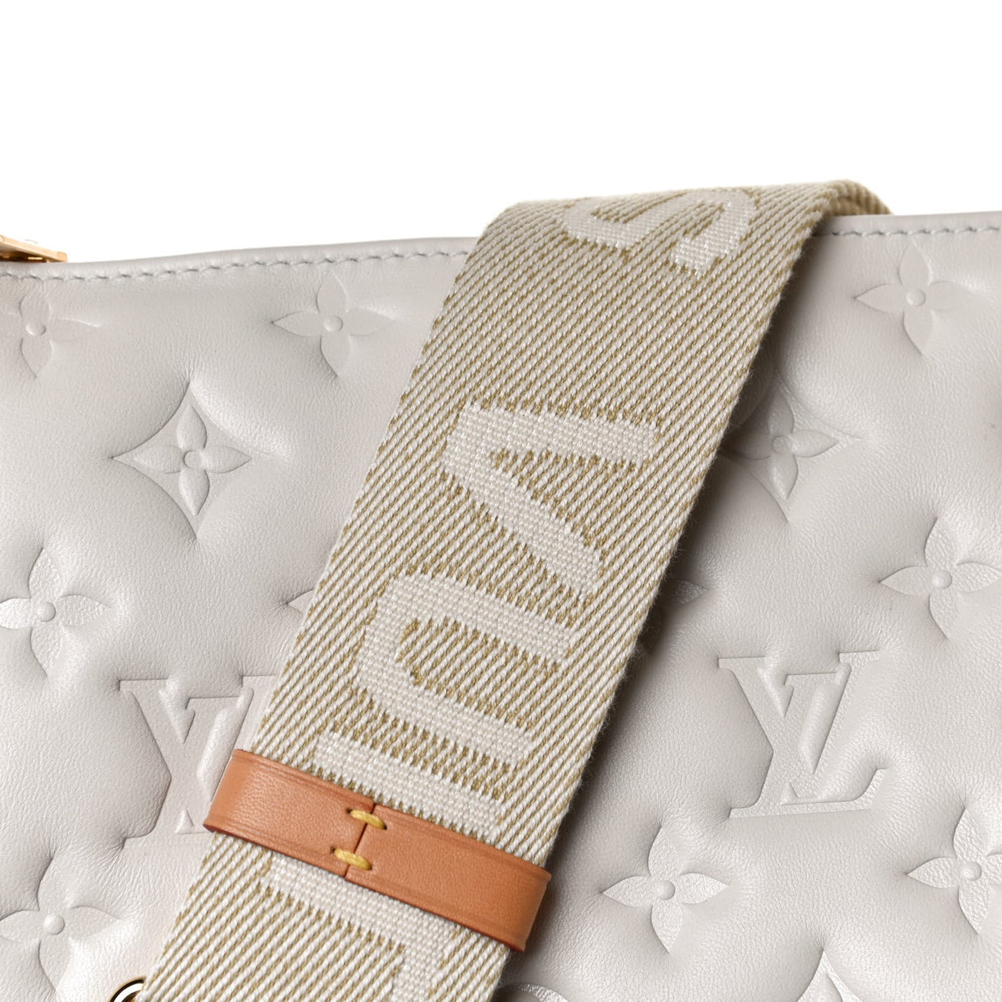 Lambskin Embossed Monogram Coussin PM Beige Cream