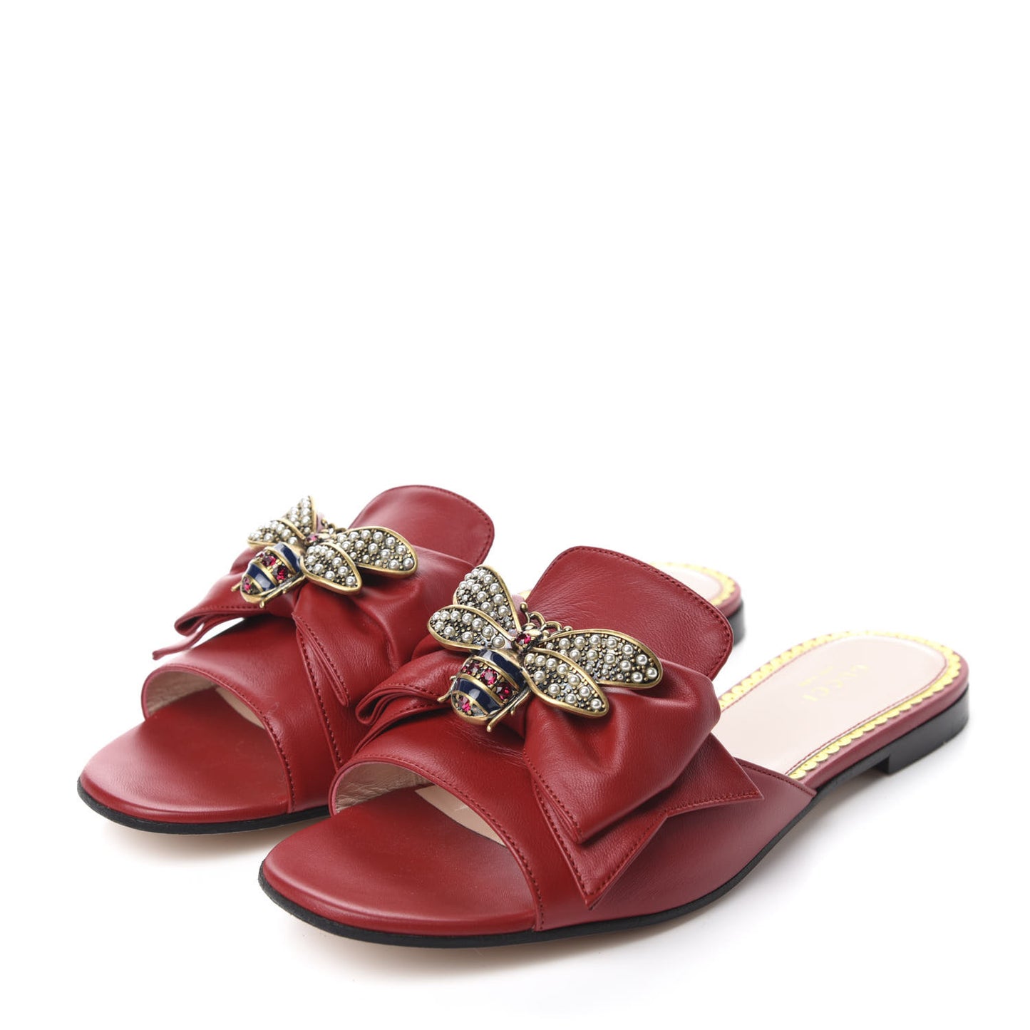 Nappa Queen Margaret Flat Slide Sandals 37.5 Hibiscus Red