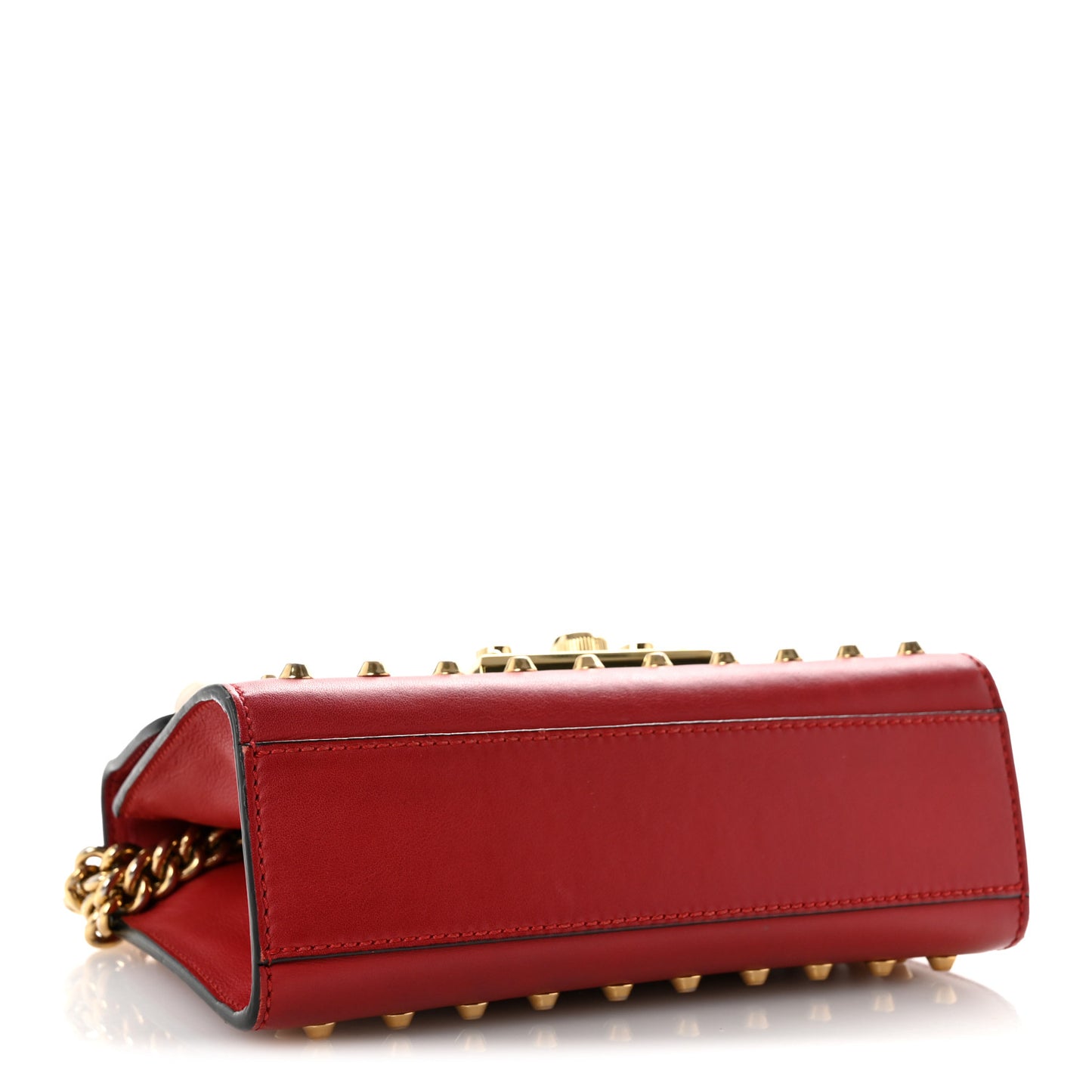 Calfskin Studded Small Padlock Shoulder Bag Hibiscus Red