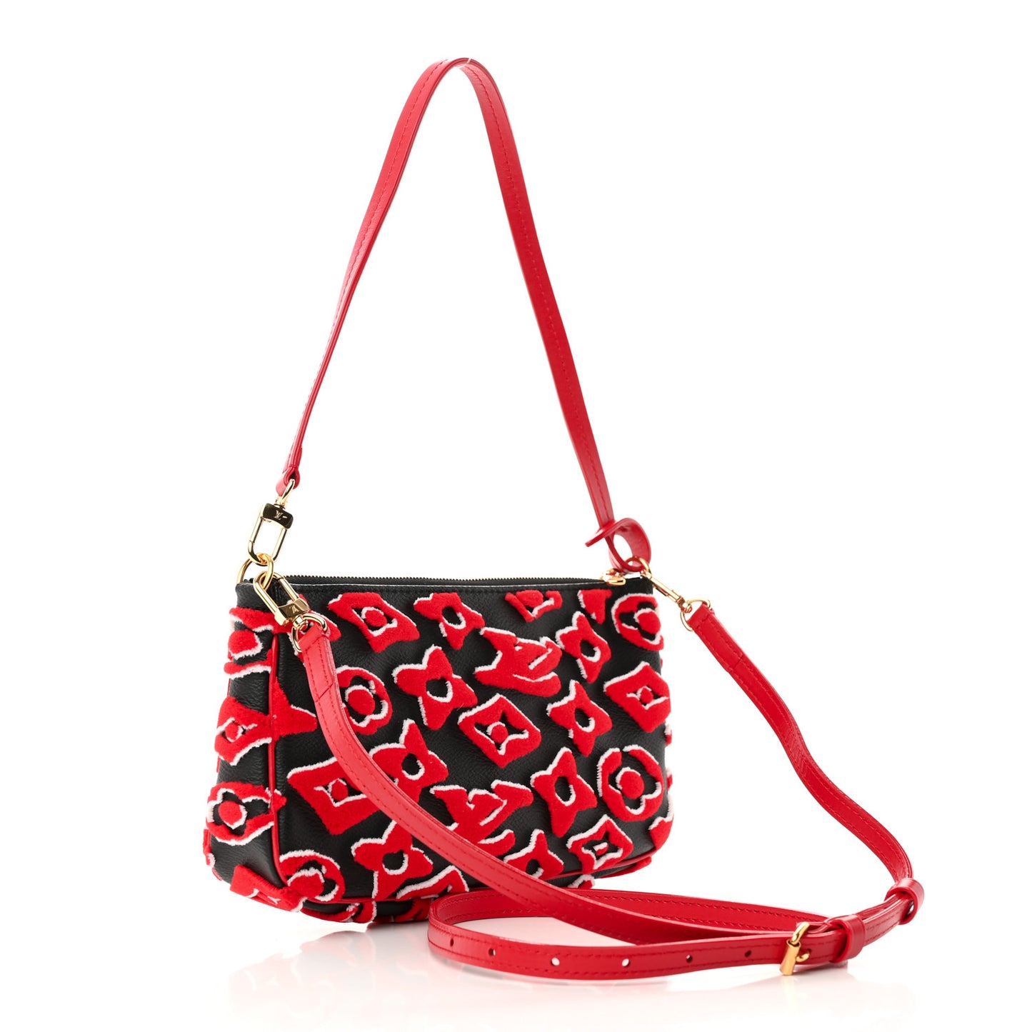 X UF Tufted Monogram Pochette Accessories Black Red