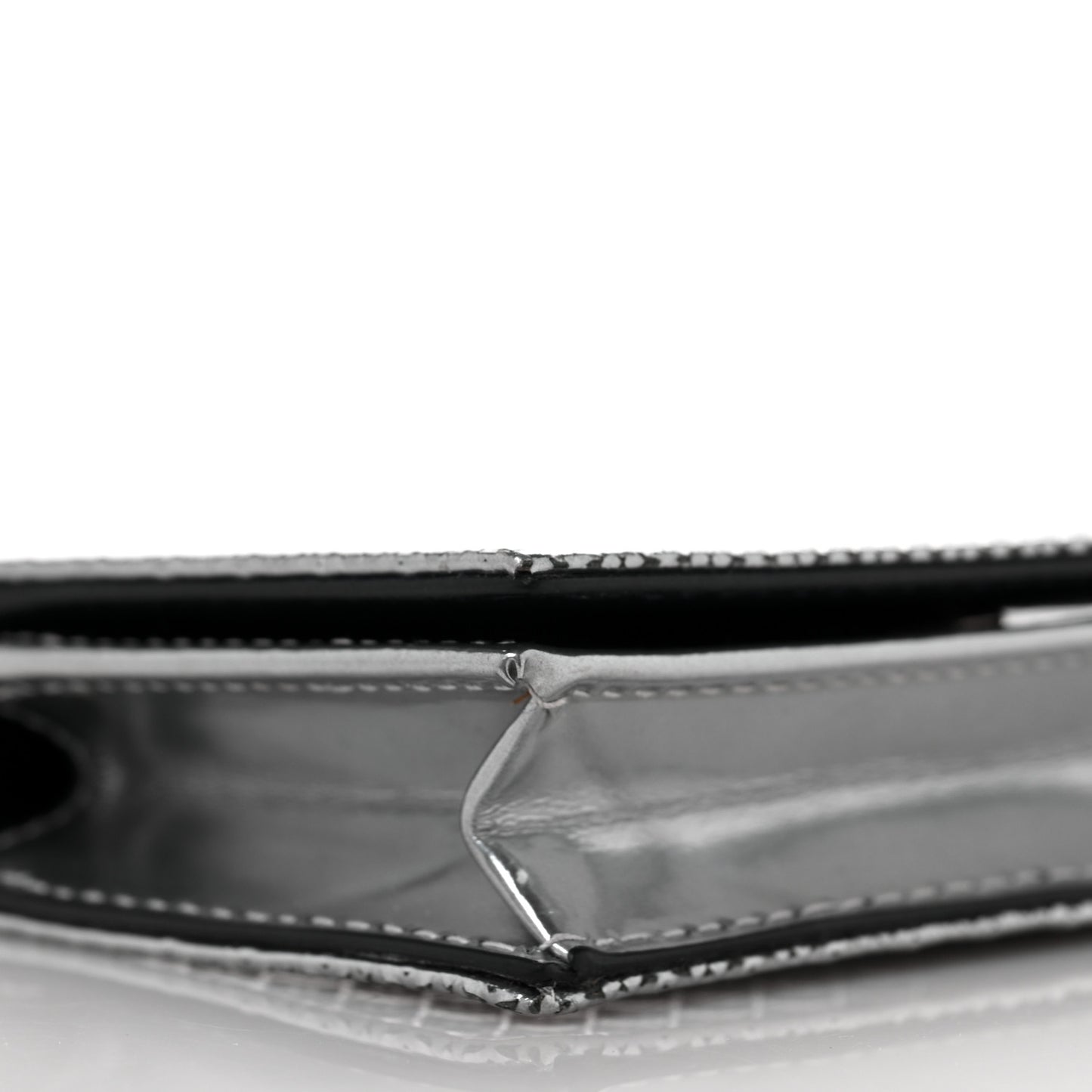 Metallic Patent Micro-Cannage Lady Dior Card Holder Silver