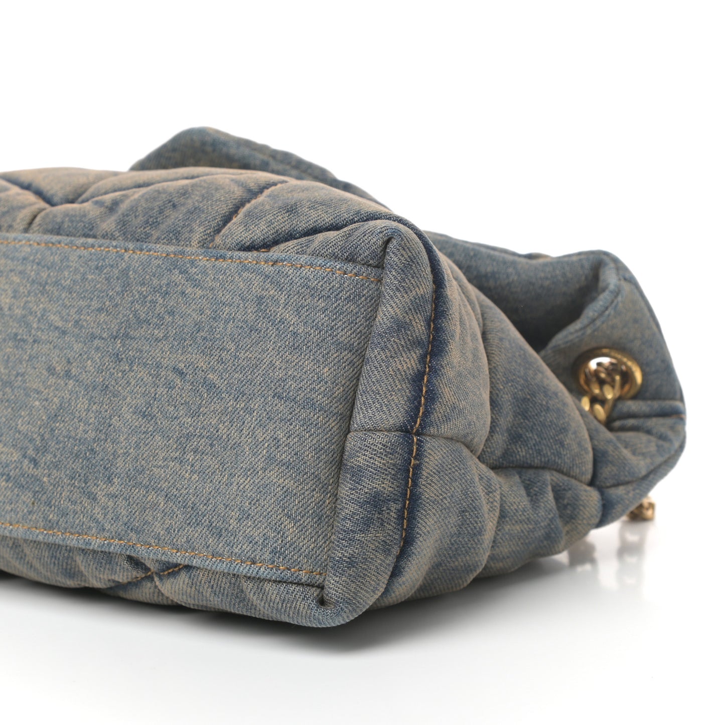 Denim Quilted Small Loulou Puffer Monogram Chain Satchel Blue Cinnamon