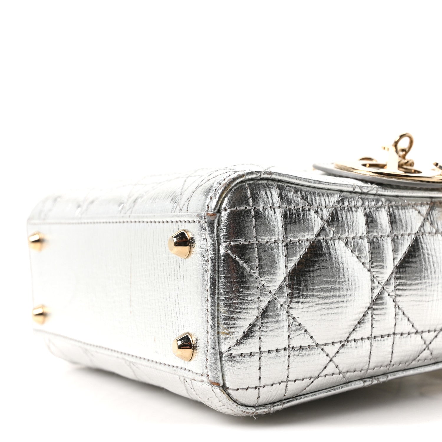 Christian Dior Metallic Grained Calfskin Cannage Mini Lady Dior Silver 10 of 10