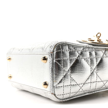 Christian Dior Metallic Grained Calfskin Cannage Mini Lady Dior Silver 10 of 10