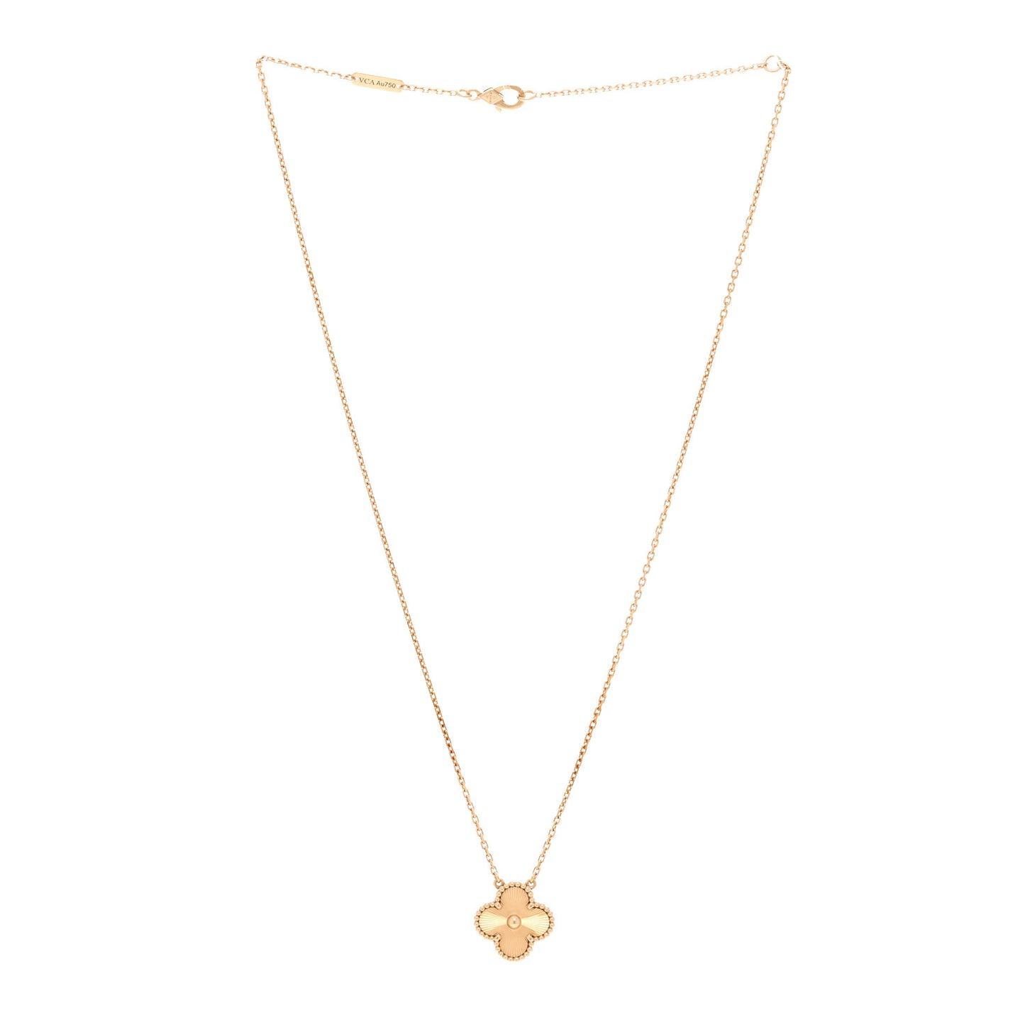 18K Yellow Gold Guilloche Vintage Alhambra Pendant Necklace
