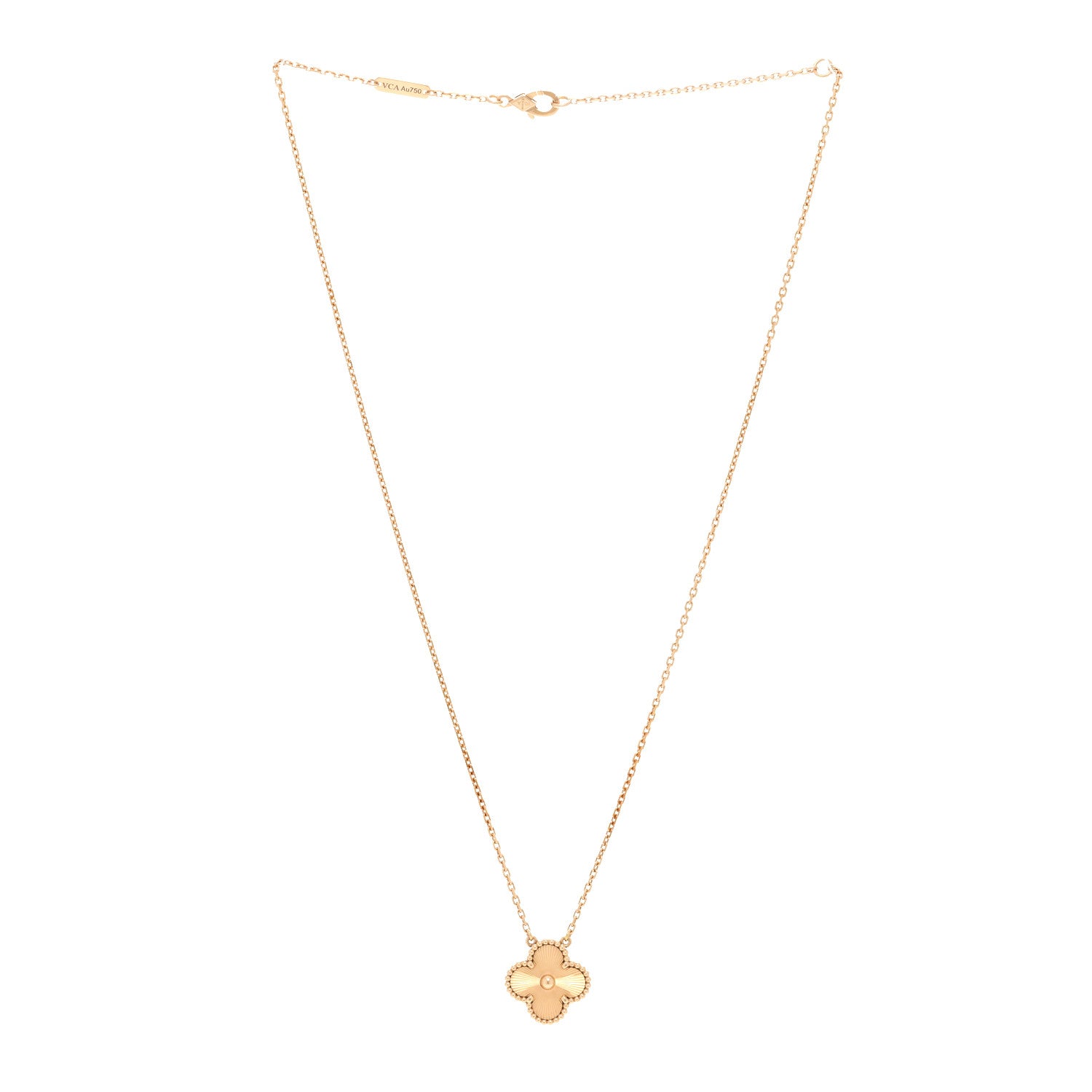 Van Cleef & Arpels 18K Yellow Gold Guilloche Vintage Alhambra Pendant Necklace 3 of 6