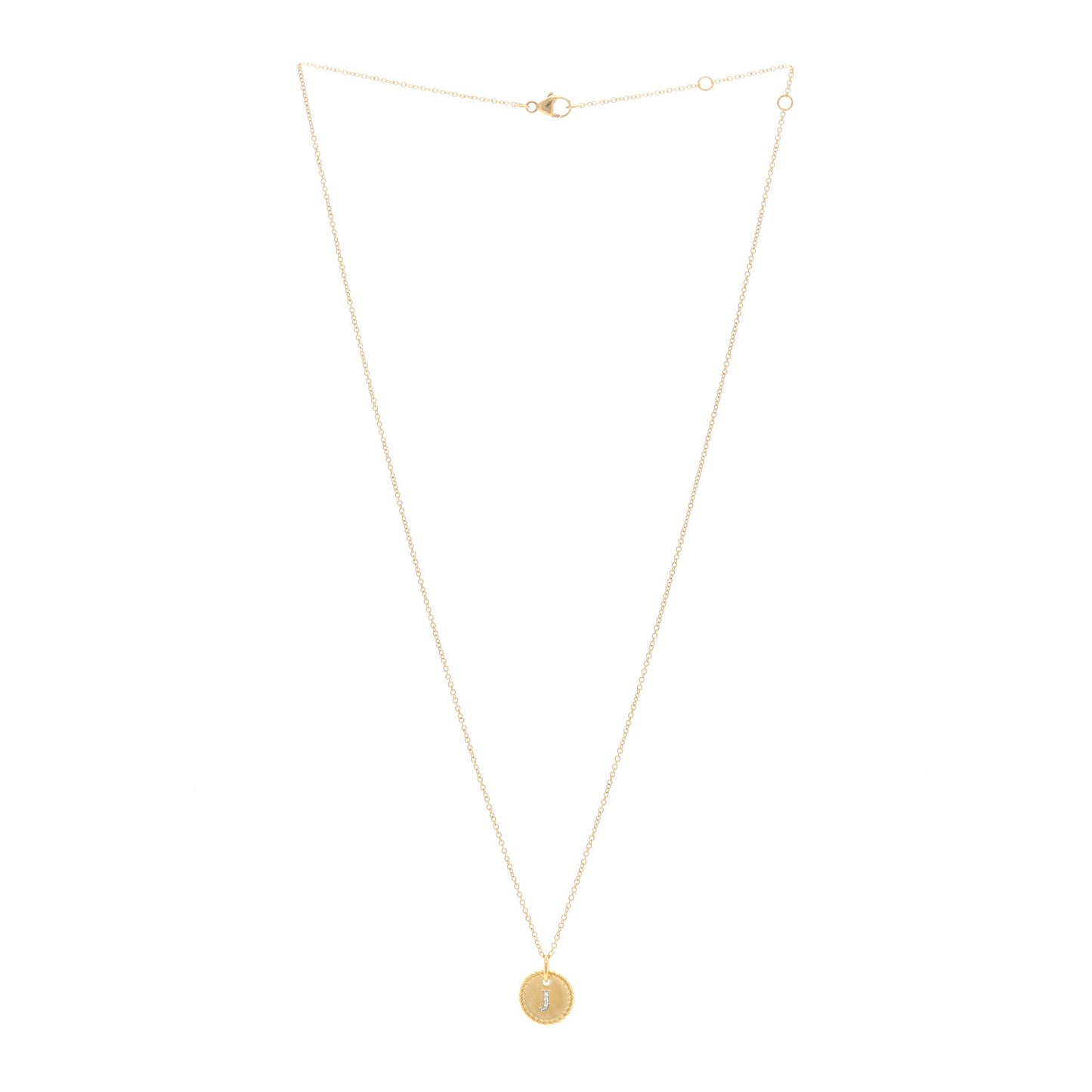 18K Yellow Gold Diamond Initial J Charm Pendant Necklace