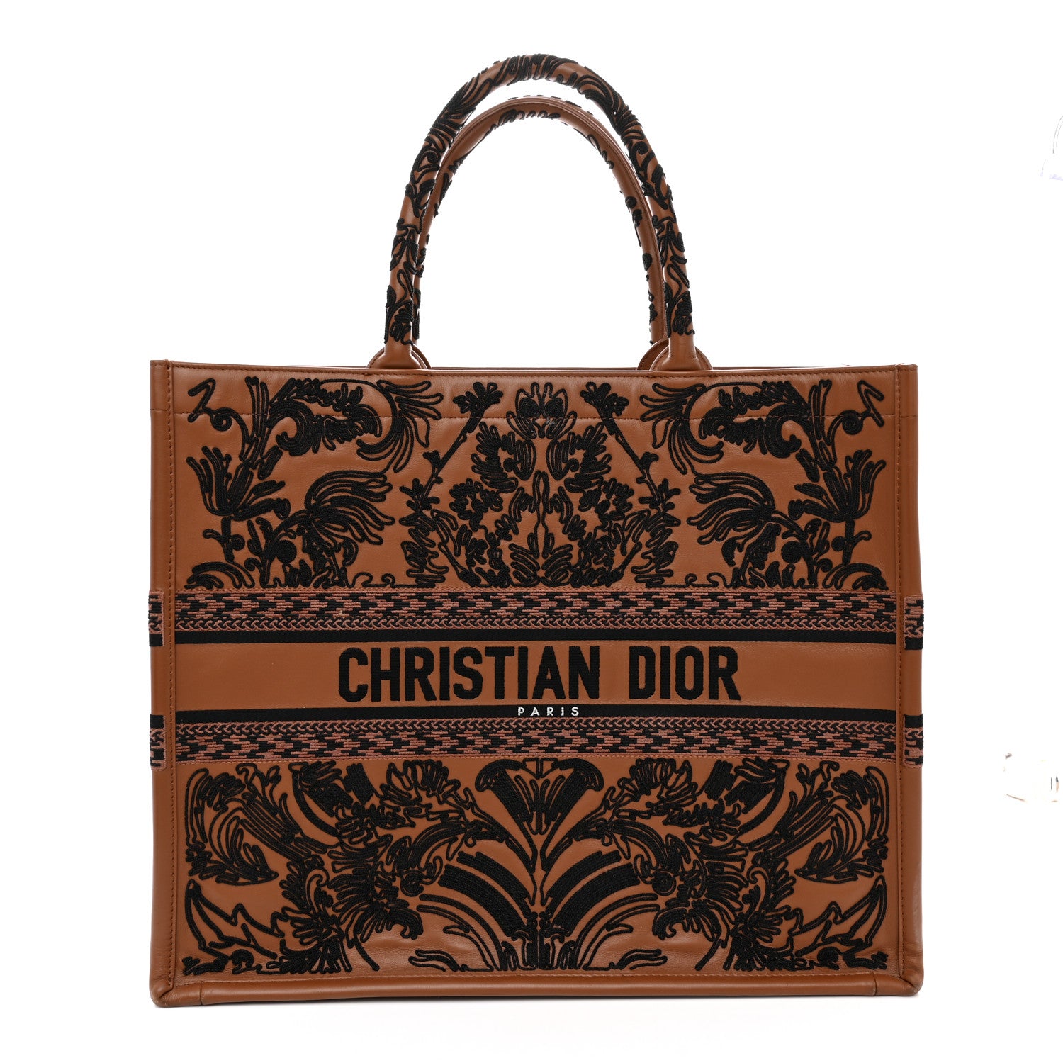 Christian Dior Calfskin Cornely-Effect Embroidery Large Book Tote Brown Black 1 of 15