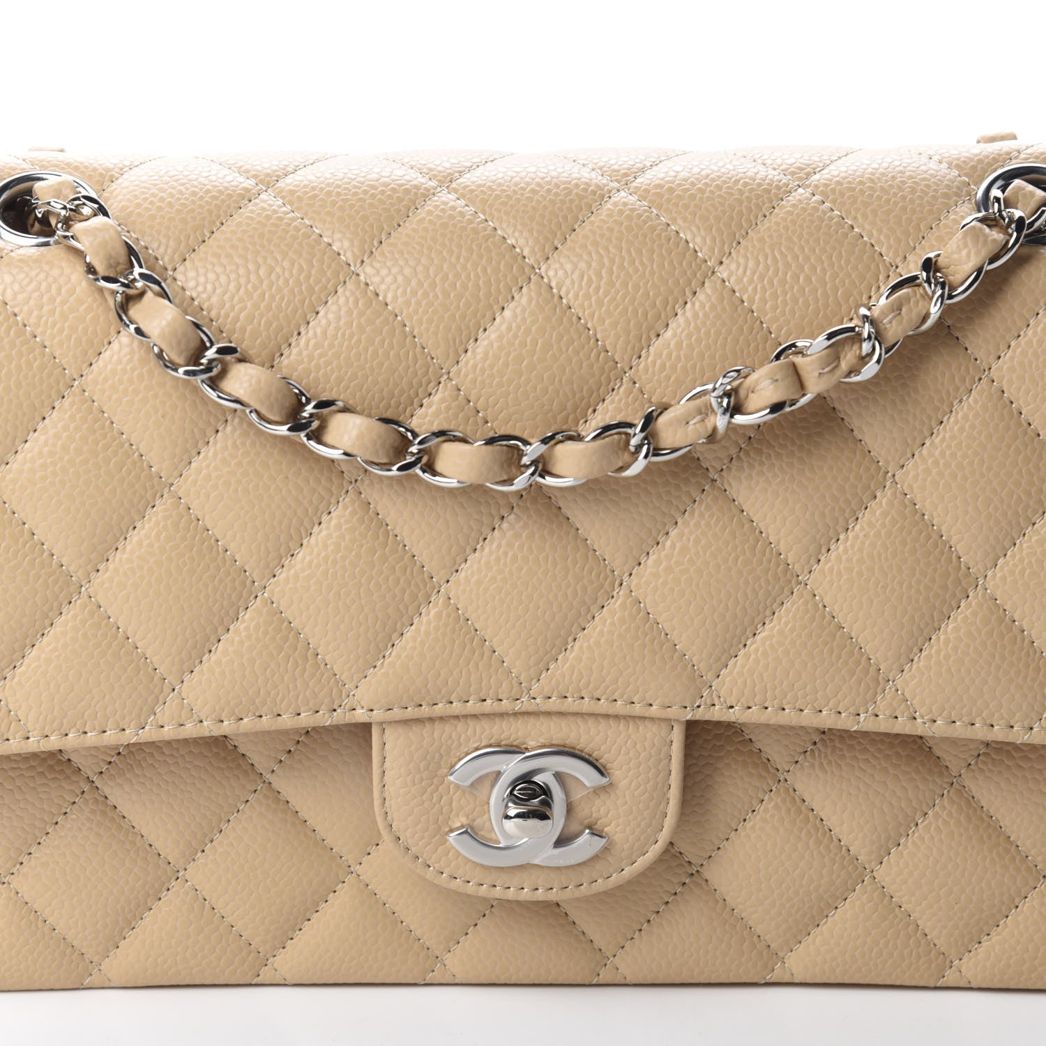 Chanel Caviar Quilted Medium Double Flap Beige 10 of 11