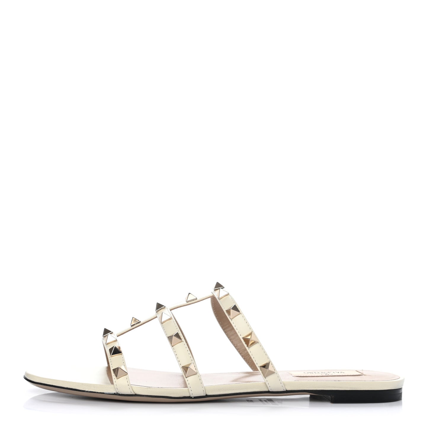 Nappa Rockstud Caged Flat Slide Sandals 39.5 Light Ivory