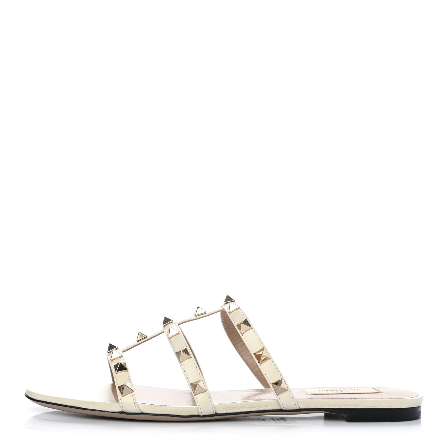 Valentino Garavani Nappa Rockstud Caged Flat Slide Sandals 39.5 Light Ivory 1 of 8