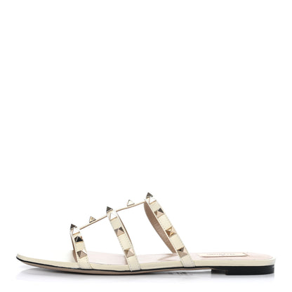 Valentino Garavani Nappa Rockstud Caged Flat Slide Sandals 39.5 Light Ivory 1 of 8