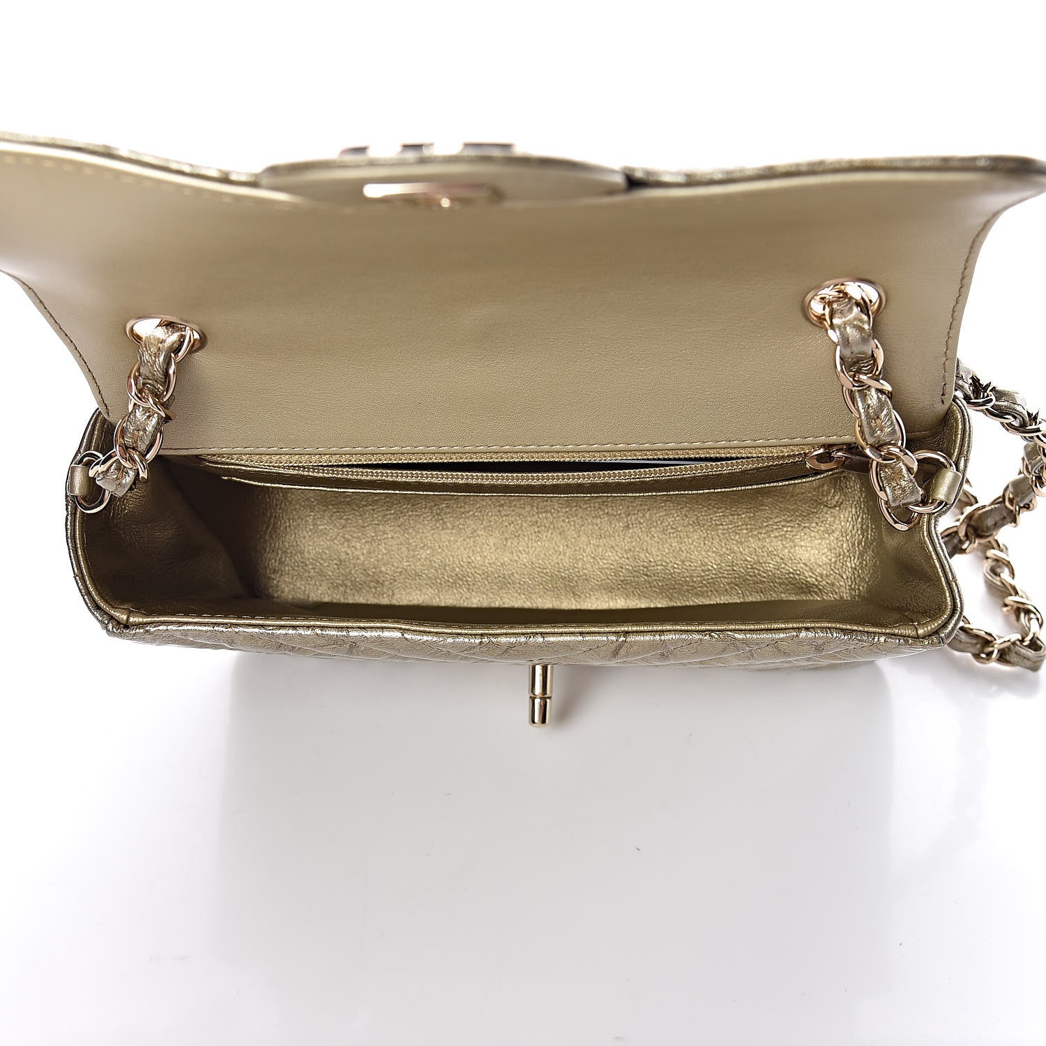 Chanel Patent Metallic Crumpled Calfskin Chevron Quilted Mini Rectangular Flap Gold 5 of 10