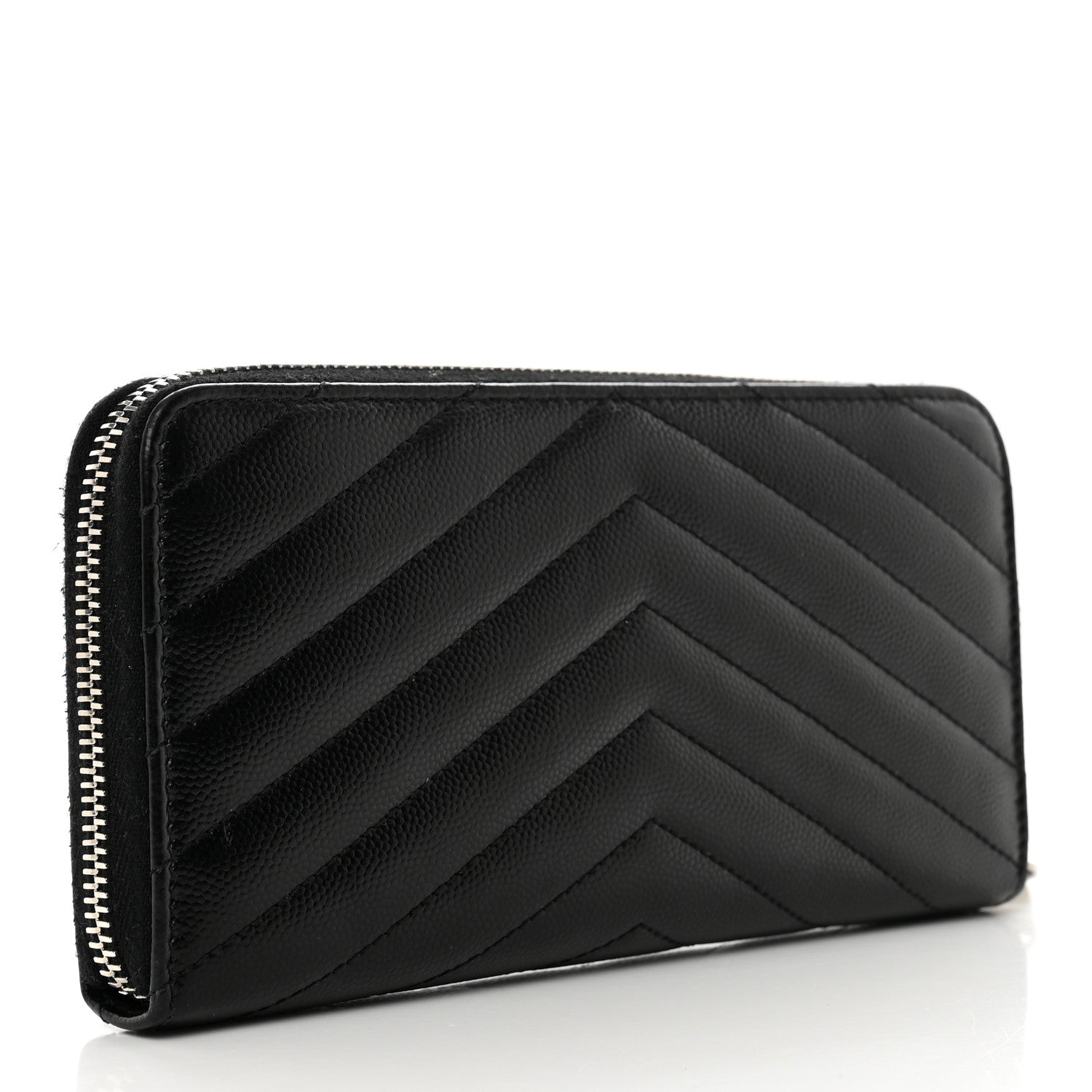 Saint Laurent Grain De Poudre Matelasse Chevron Monogram Zip Around Wallet Black 3 of 8