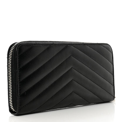 Saint Laurent Grain De Poudre Matelasse Chevron Monogram Zip Around Wallet Black 3 of 8