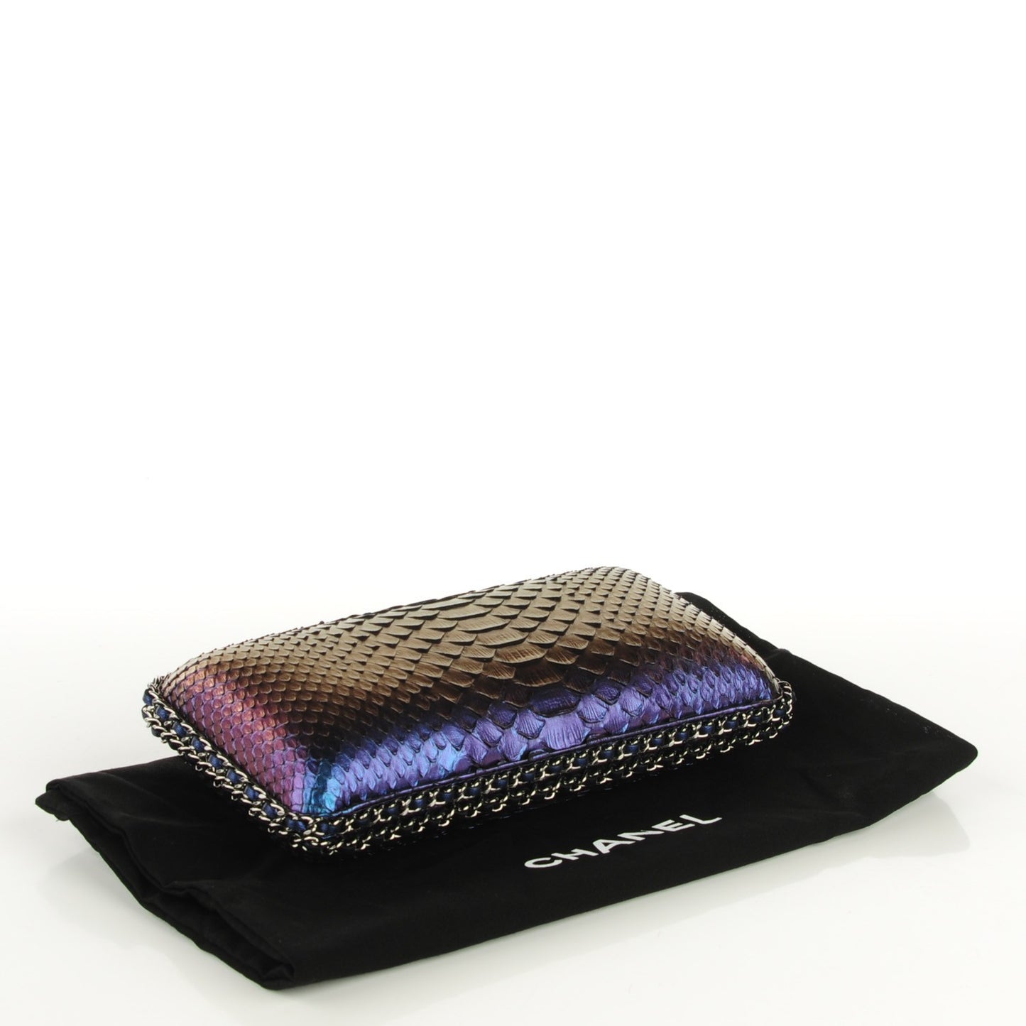 Metallic Python Chain Around Clutch Purple