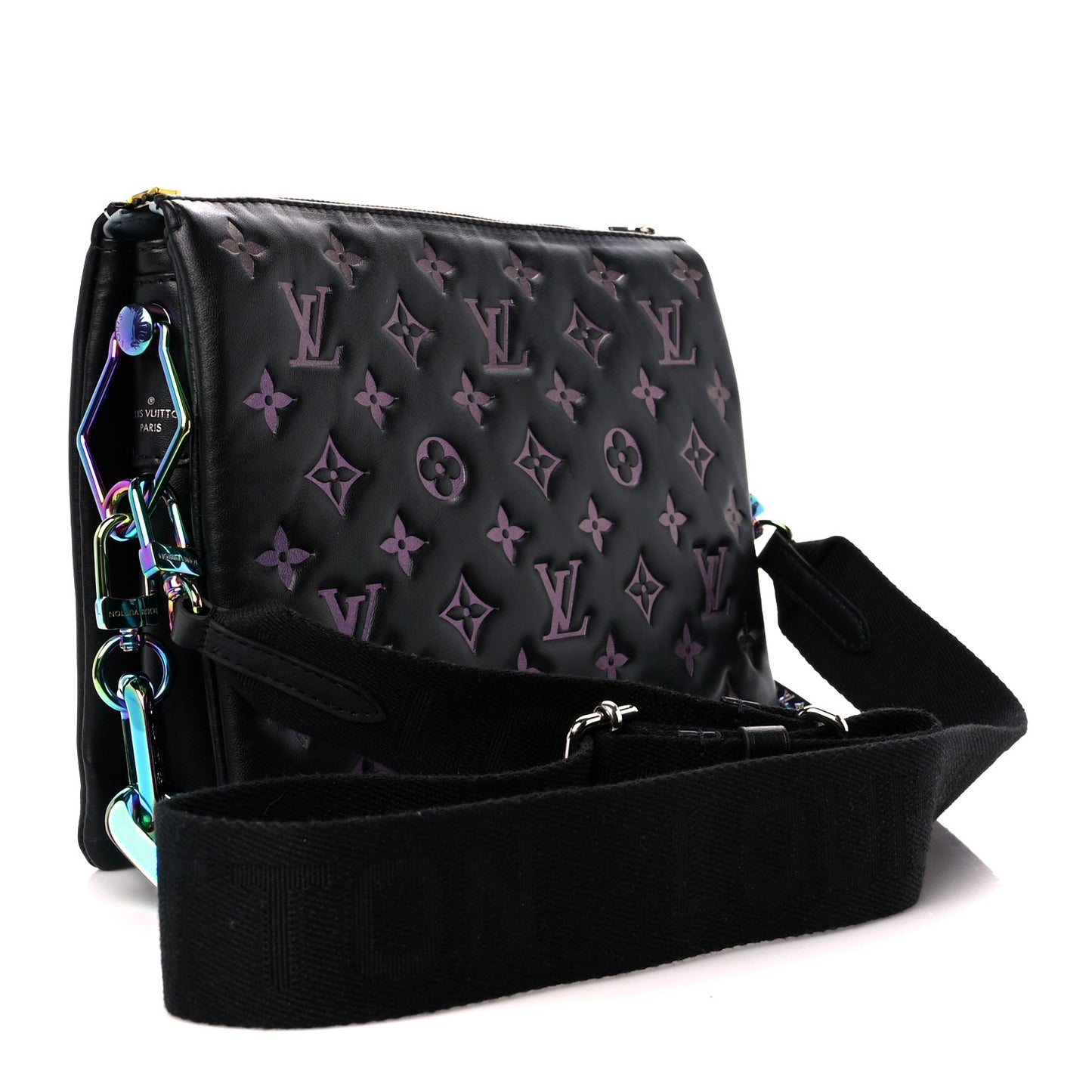 Lambskin Embossed Monogram LV Ski Coussin PM Black Multicolor