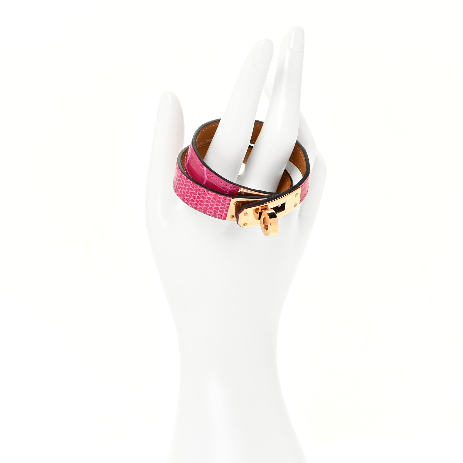 Hermes Shiny Alligator Lizard Kelly Double Tour Bracelet T2 Rose Mexico 2 of 8