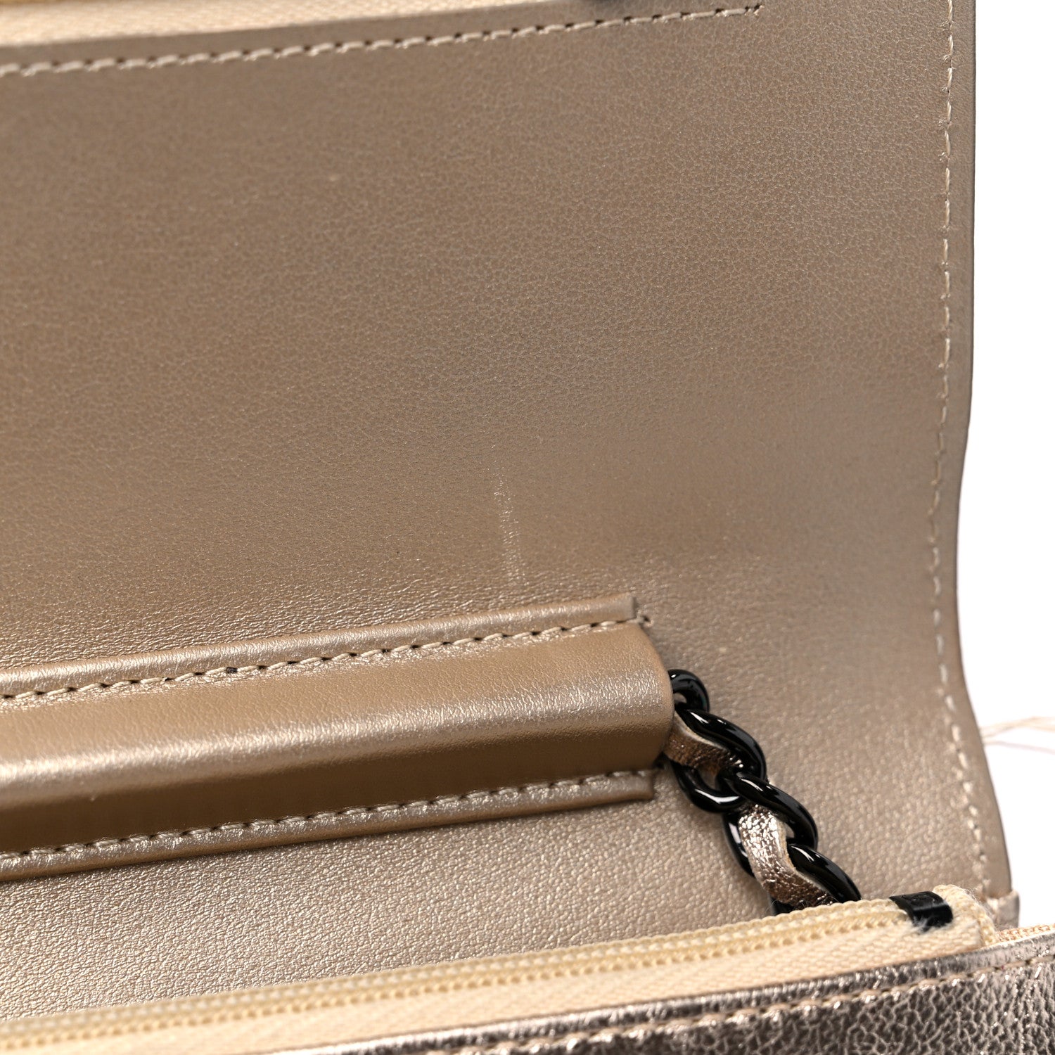 Chanel Metallic Lambskin Quilted Wallet On Chain WOC Gold Black 14 of 18
