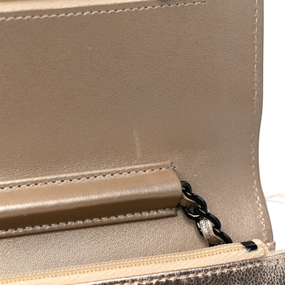 Chanel Metallic Lambskin Quilted Wallet On Chain WOC Gold Black 14 of 18