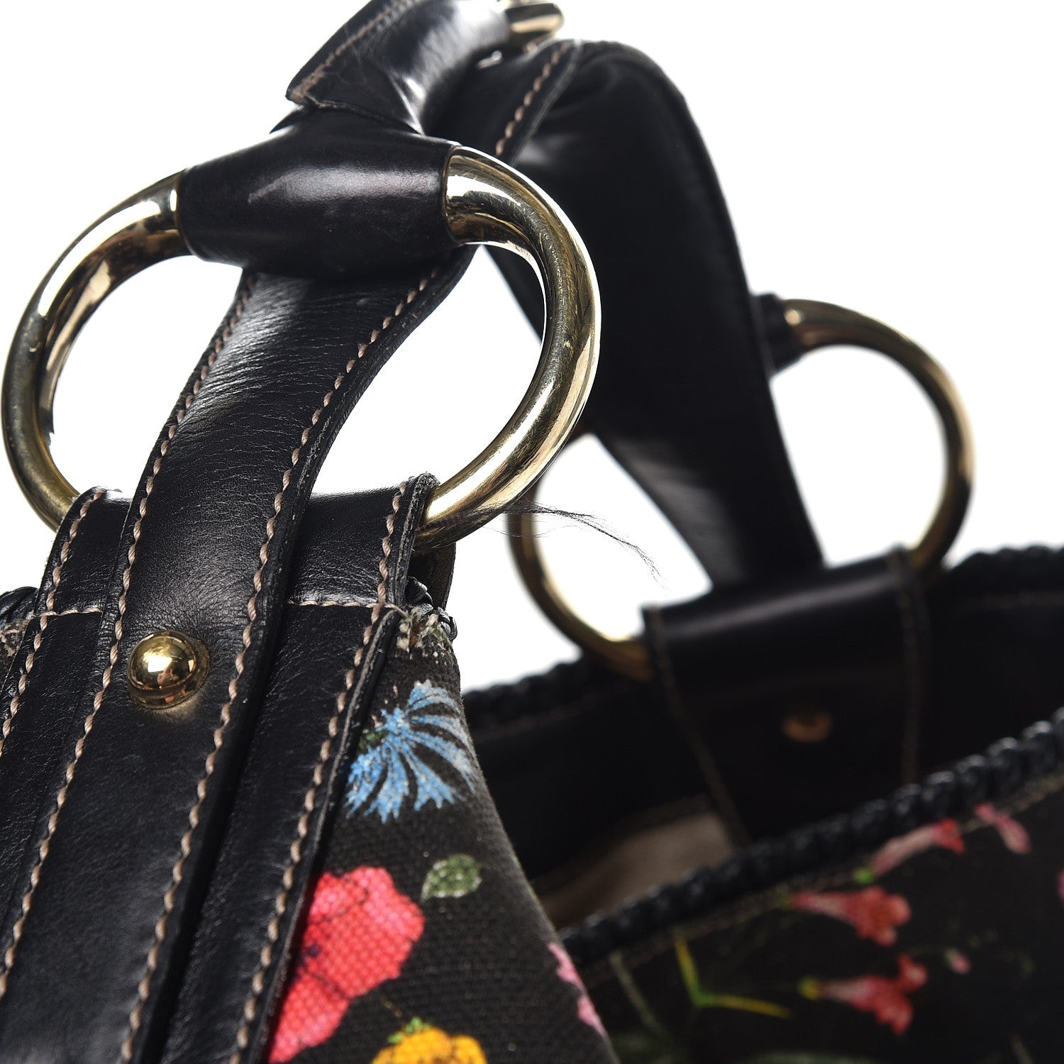 Gucci Canvas Flora Floral Large Horsebit Chain Hobo Black 9 of 13