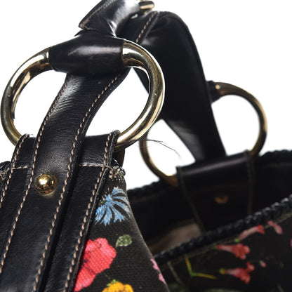 Gucci Canvas Flora Floral Large Horsebit Chain Hobo Black 9 of 13