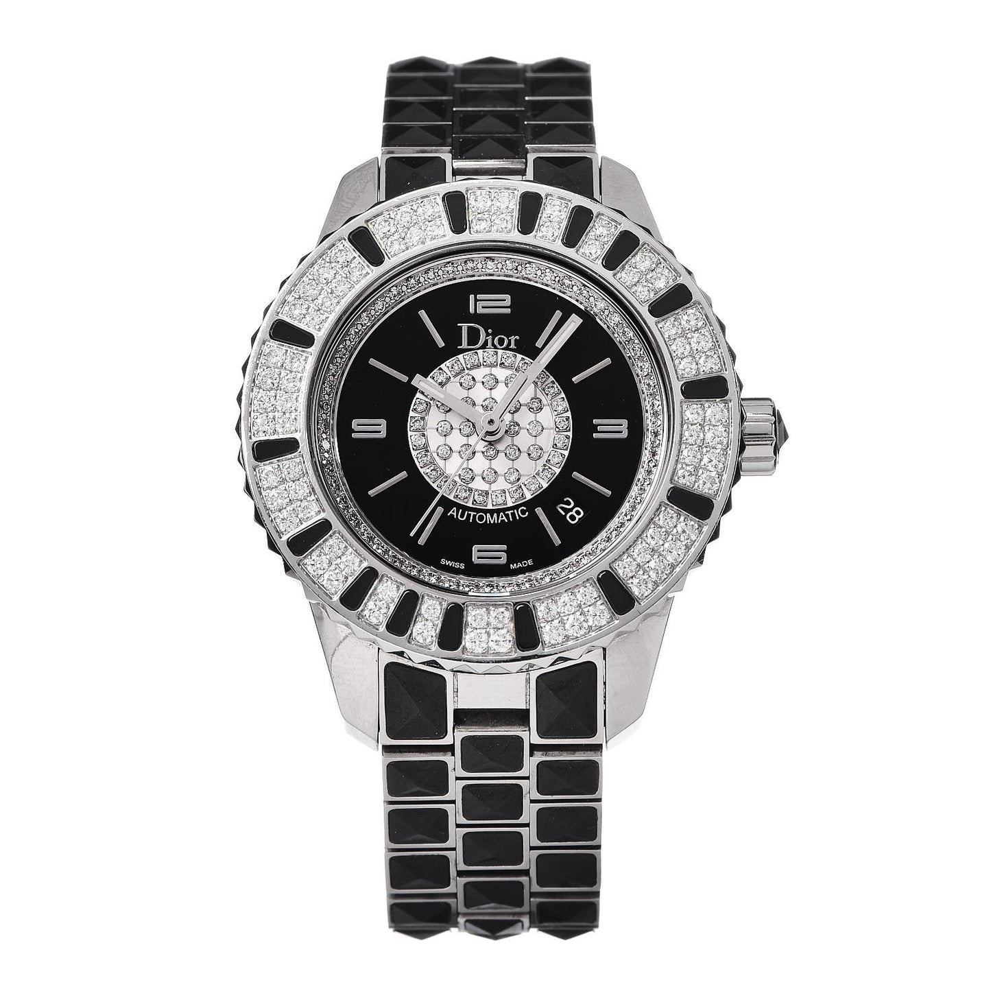 Stainless Steel Diamond Sapphire 33mm Christal Automatic Watch Black