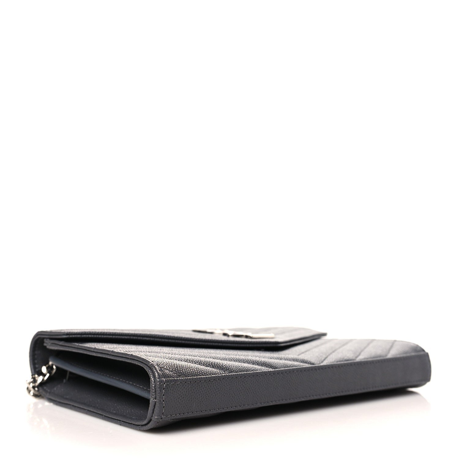 Saint Laurent Grain De Poudre Matelasse Chevron Monogram Chain Wallet Storm 4 of 10