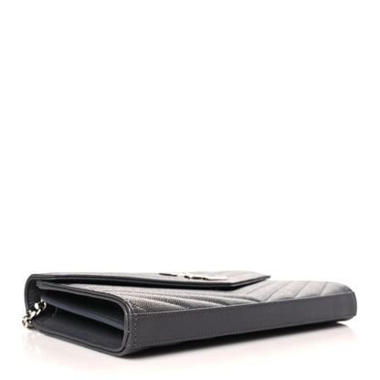 Saint Laurent Grain De Poudre Matelasse Chevron Monogram Chain Wallet Storm 4 of 10