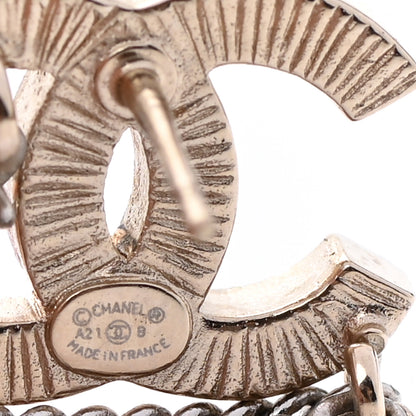 Chanel Crystal Chain CC Earrings Gold 4 of 5