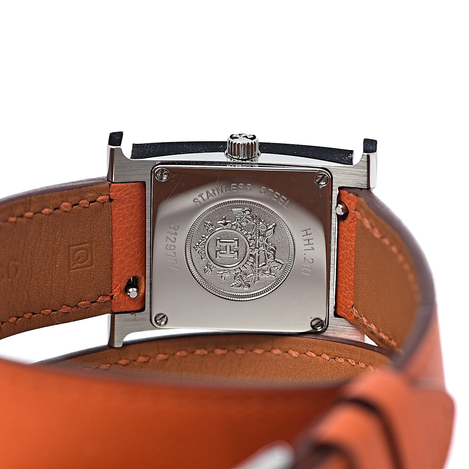 Hermes Stainless Steel Swift 21mm Heure H Hour Double Tour Quartz Watch Orange 5 of 8
