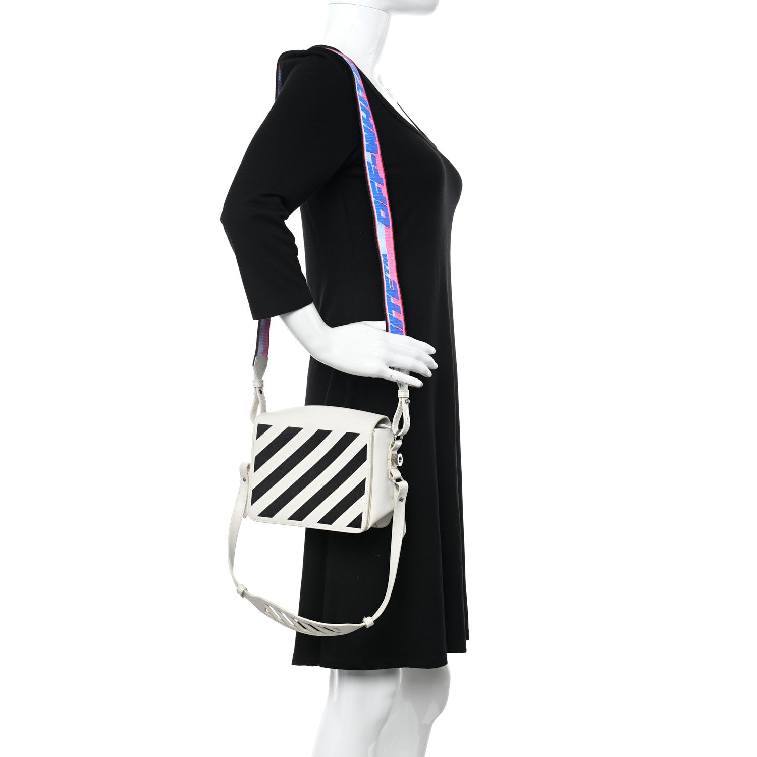 Off-White Saffiano Striped Diag Binder Clip Bag White Black 2 of 11