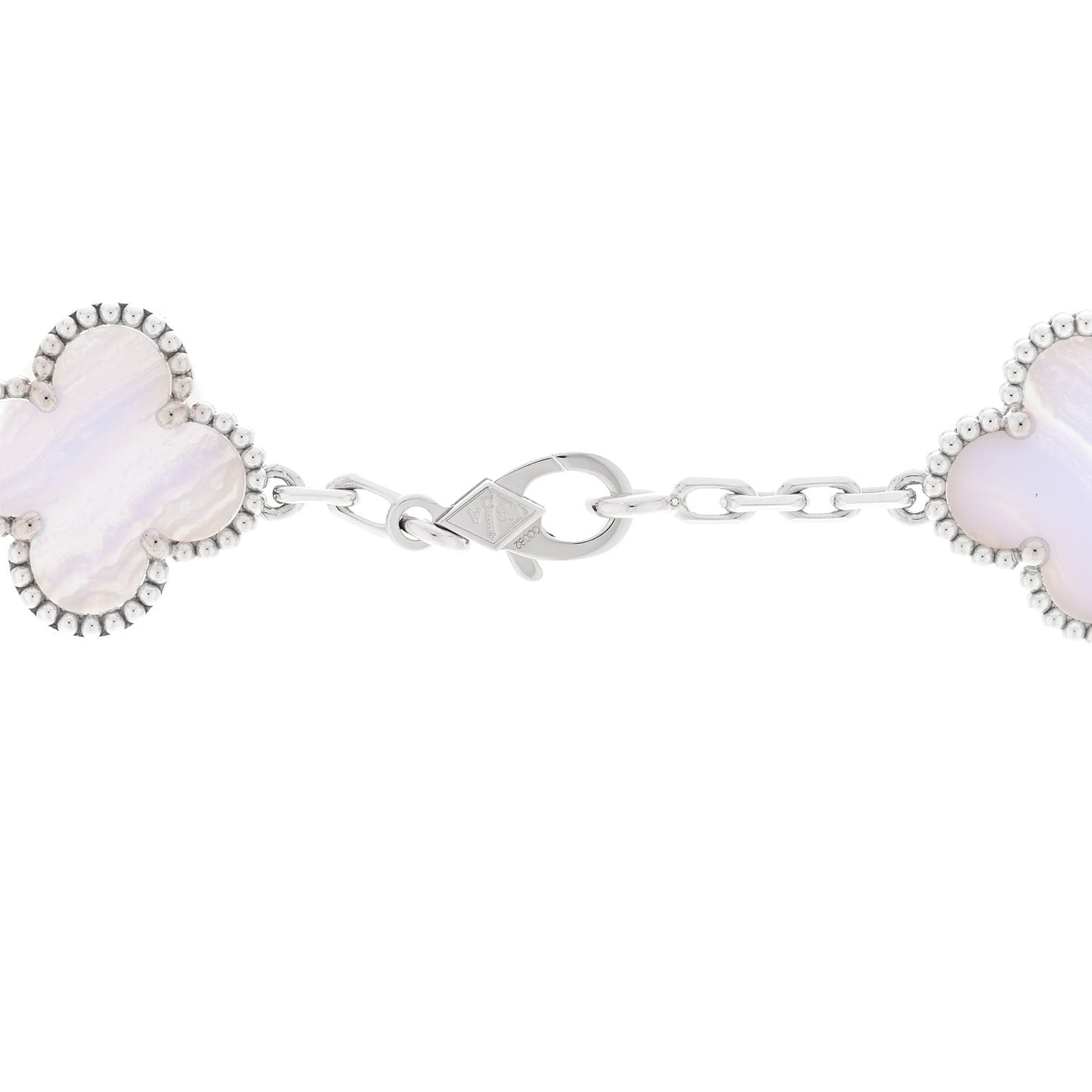 18K White Gold Chalcedony 10 Motifs Vintage Alhambra Necklace