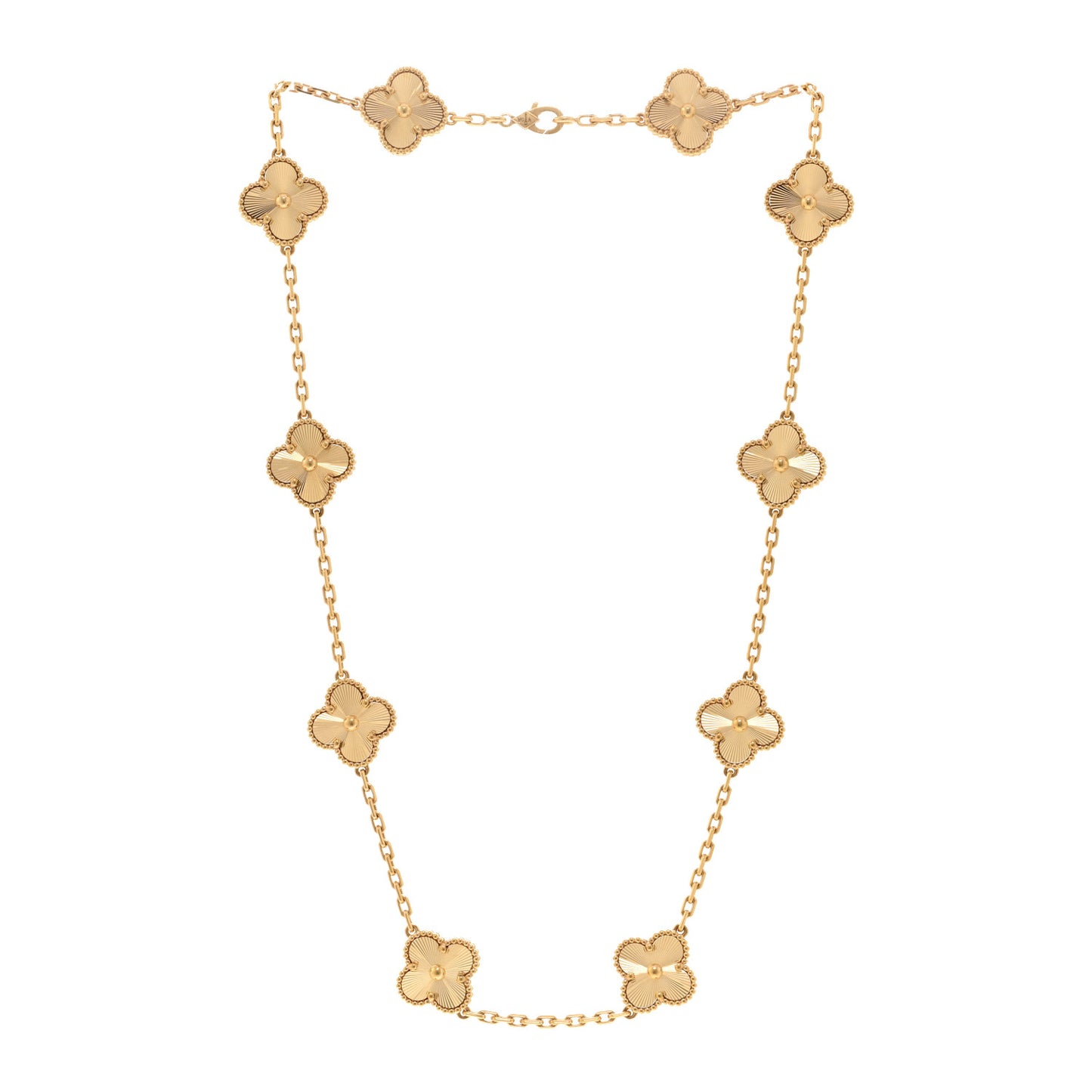 18K Yellow Gold 10 Motifs Guilloche Vintage Alhambra Necklace