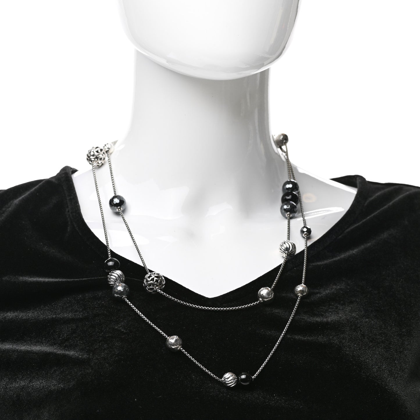 Sterling Silver Black Onyx Hematine Elements Station Necklace
