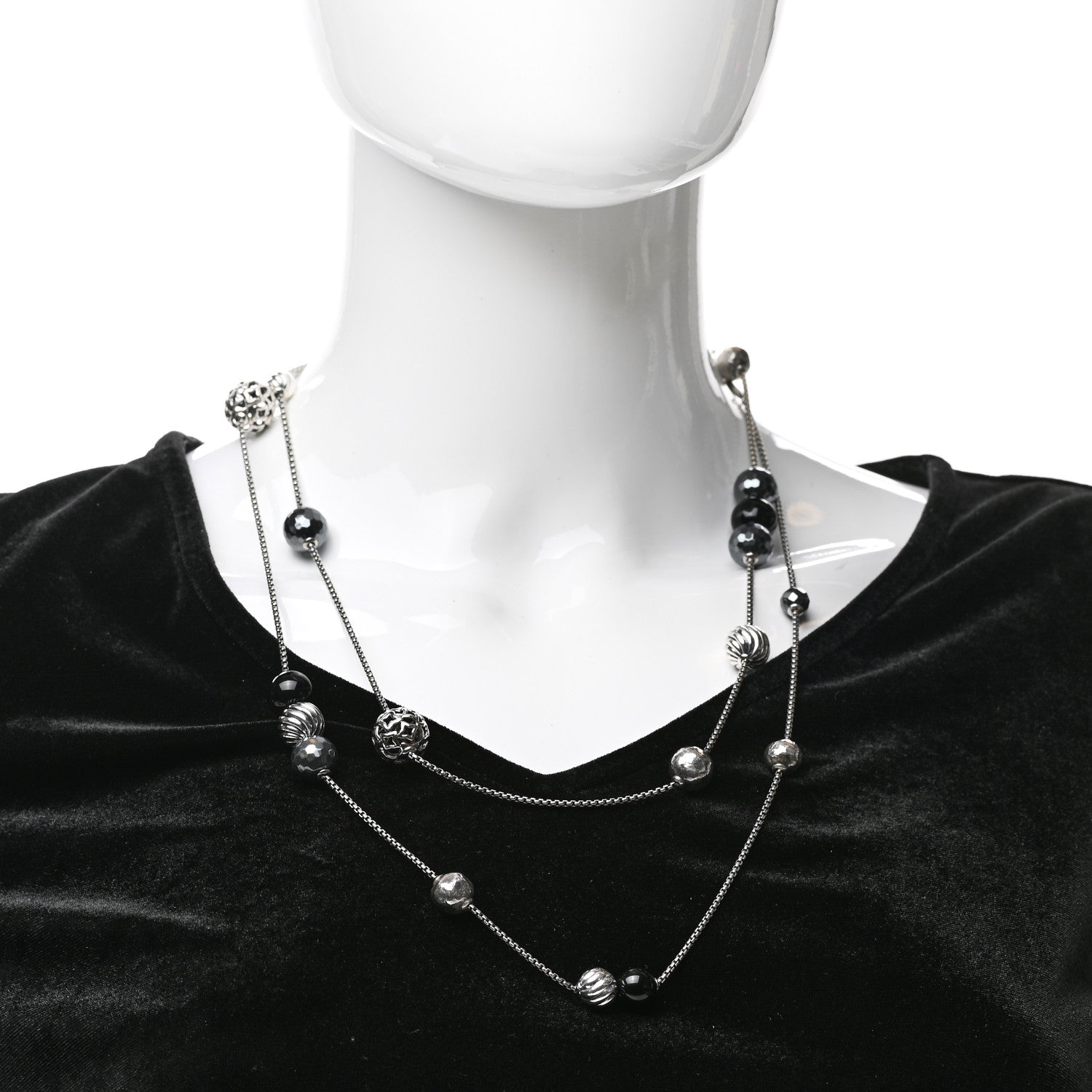 David Yurman Sterling Silver Black Onyx Hematine Elements Station Necklace 2 of 6