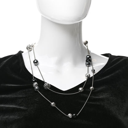David Yurman Sterling Silver Black Onyx Hematine Elements Station Necklace 2 of 6