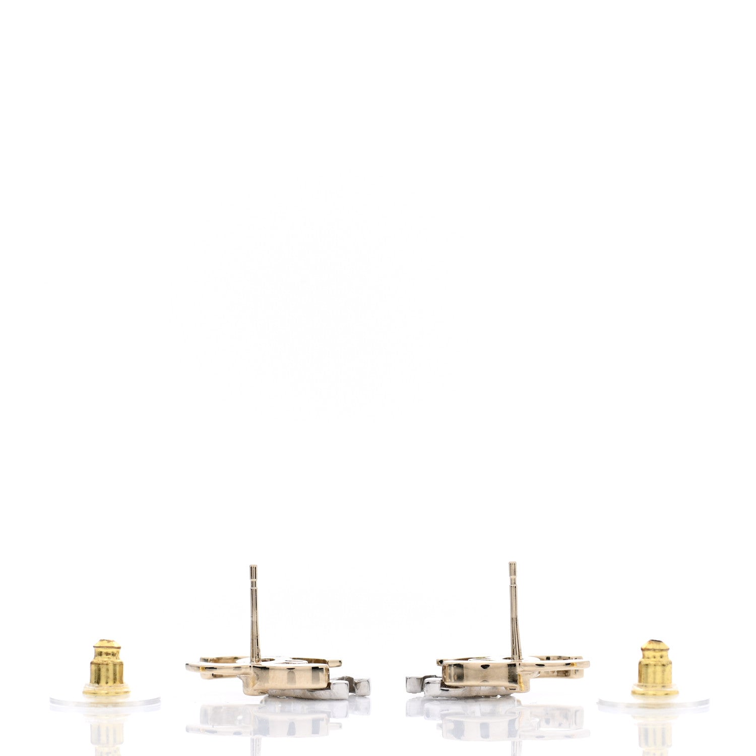 Chanel Crystal Double CC Earrings Gold Silver 4 of 5