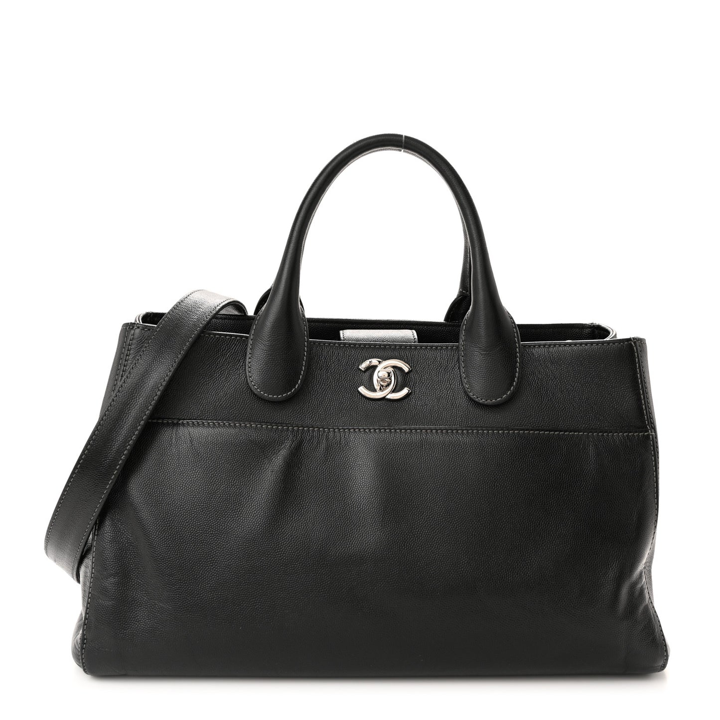 Calfskin Cerf Executive Shopper Tote Black