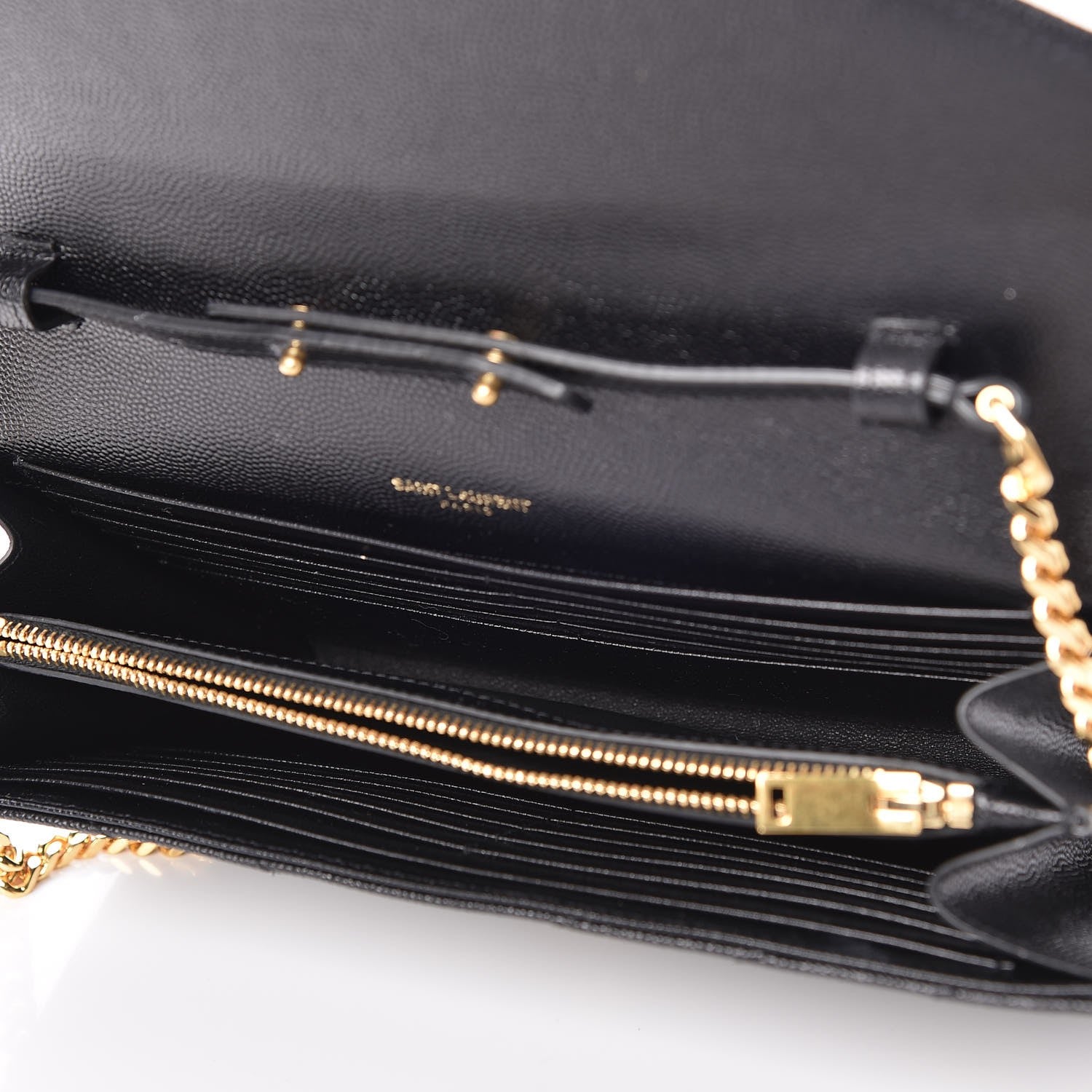 Saint Laurent Grain De Poudre Matelasse Chevron Medium Monogram Chain Wallet Black 5 of 8