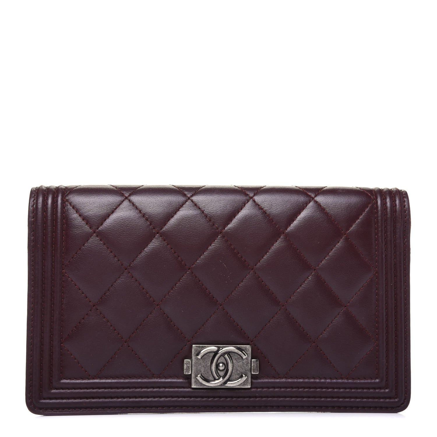 Chanel Lambskin Quilted Boy Yen Wallet Dark Red 1 of 20