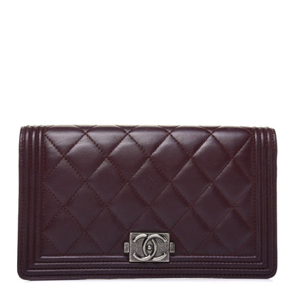 Chanel Lambskin Quilted Boy Yen Wallet Dark Red 1 of 20