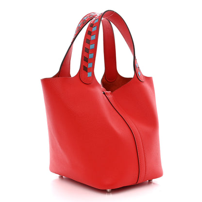 Hermes Epsom Tressage De Cuir Picotin Lock 18 PM Rouge Coeur Bleu du Nord Rouge H 3 of 15