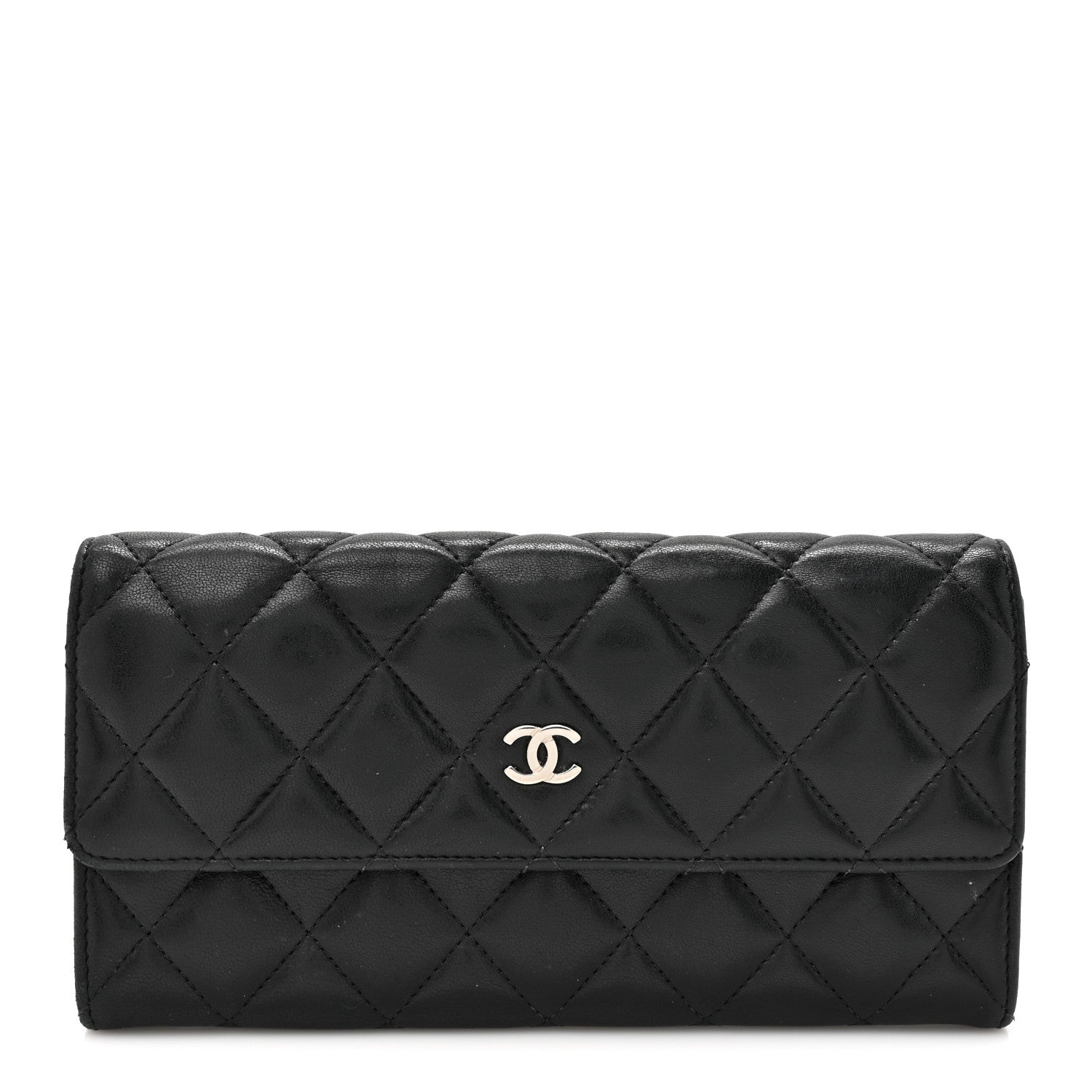 Chanel Lambskin Quilted Large Gusset Flap Wallet Black 1 of 19