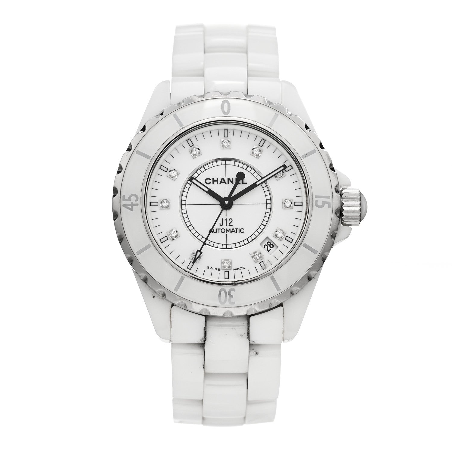 Chanel Stainless Steel Ceramic Diamond 38mm J12 Automatic Watch White 1 of 4
