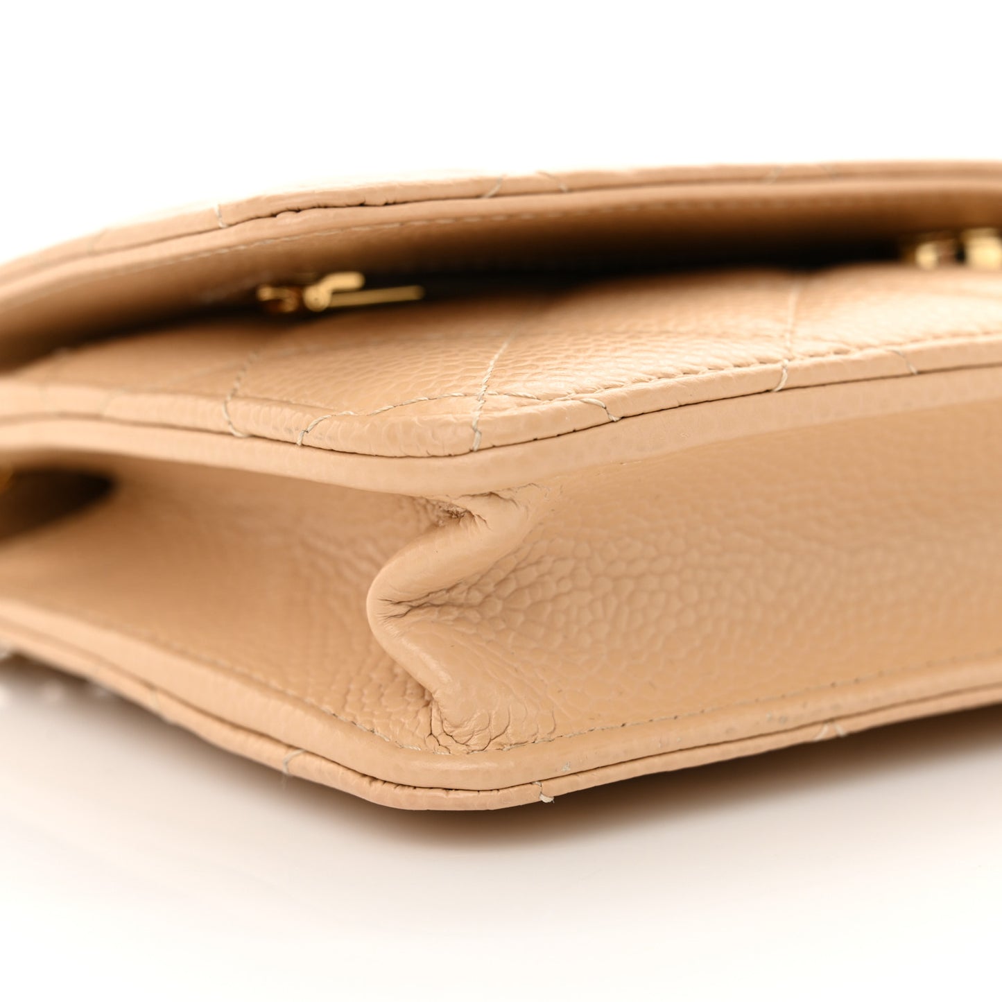Caviar Quilted Wallet on Chain WOC Beige
