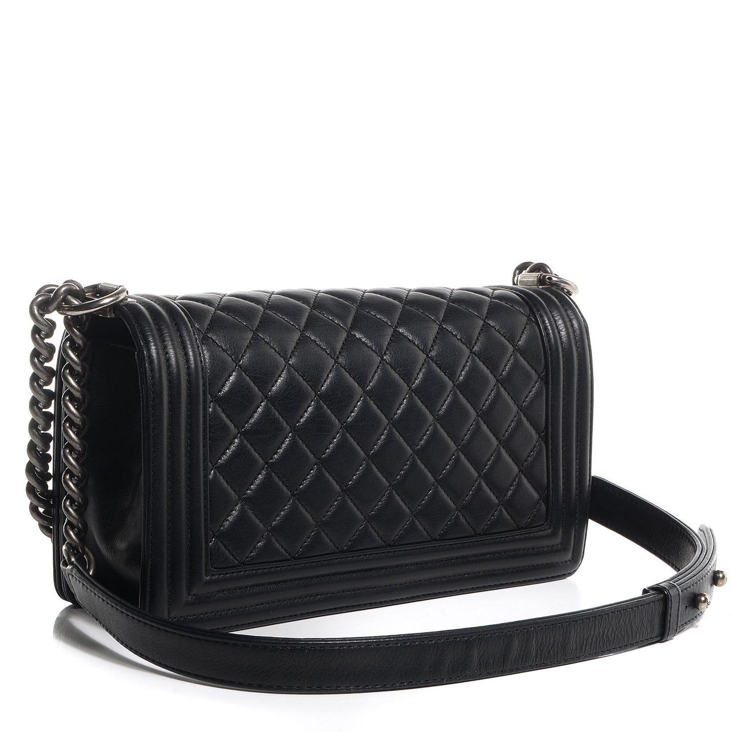 Metallic Calfskin Quilted Medium Boy Flap Black