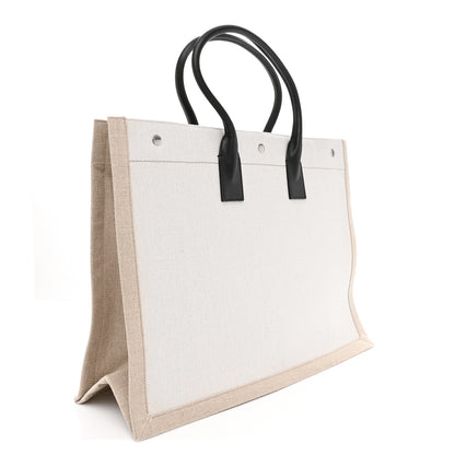 Saint Laurent Linen Calfskin Rive Gauche Tote Optic White 3 of 10